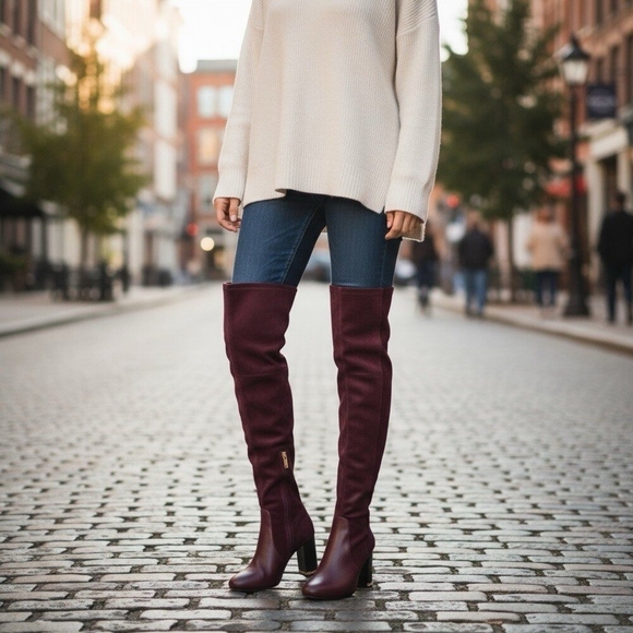 Michael Kors Sabrina Burgundy Leather Over-the-Knee Boots Size 5.5 - Picture 2 of 11